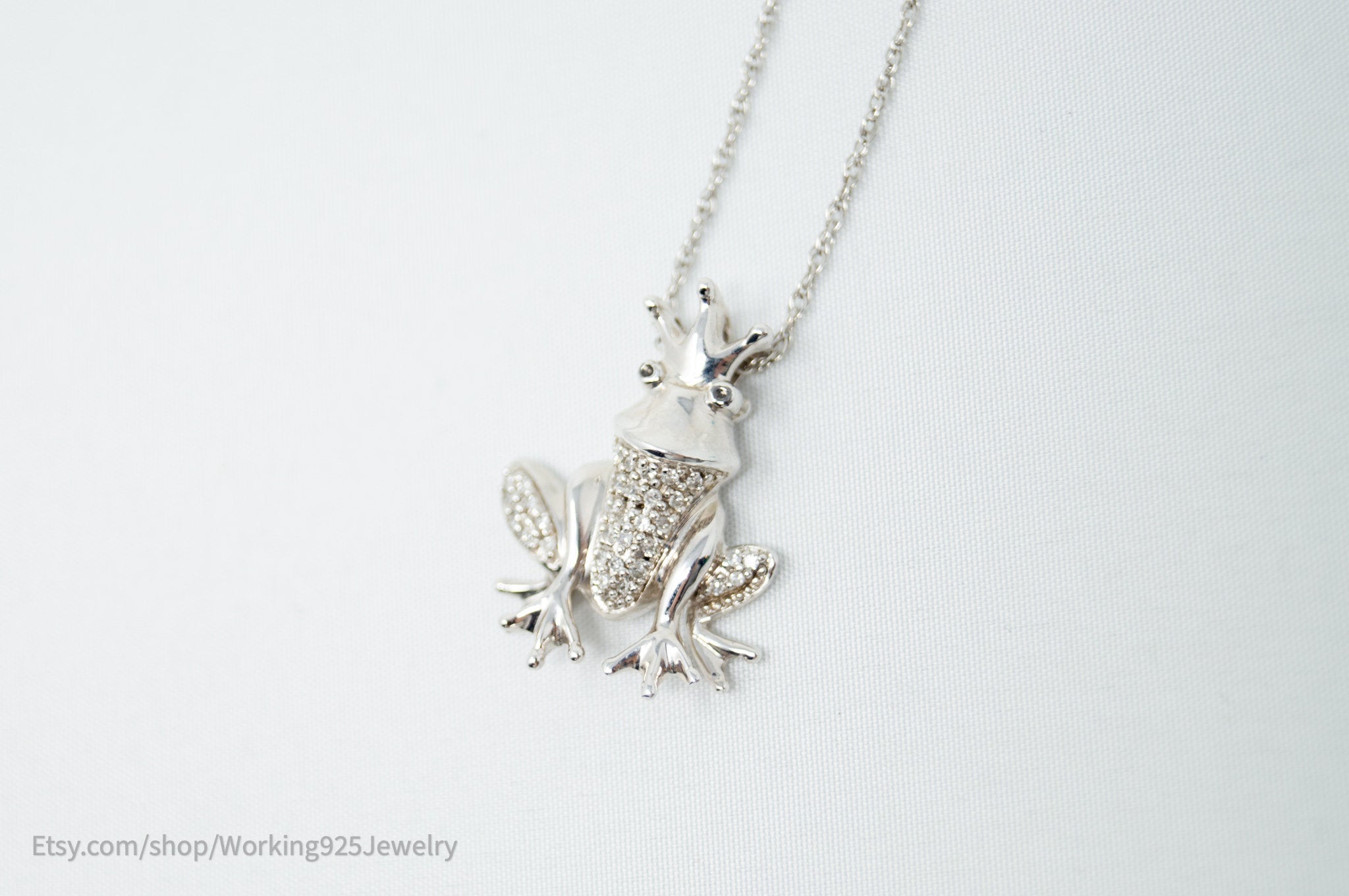 Vintage Diamond King Frog Toad Sterling Silver Necklace | Jewelry > Necklaces > Pendants | Wiccan Center