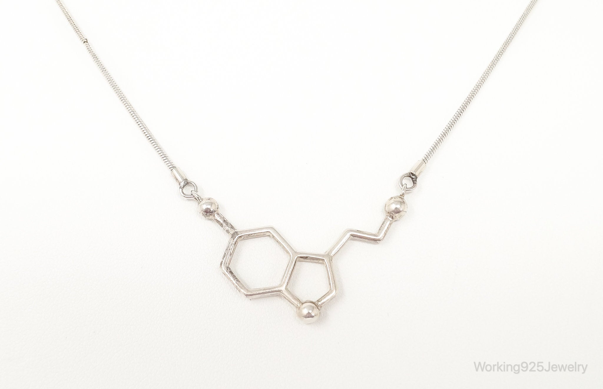 Serotonin Molecule Sterling Silver Necklace | Jewelry > Necklaces > Pendants | Wiccan Center