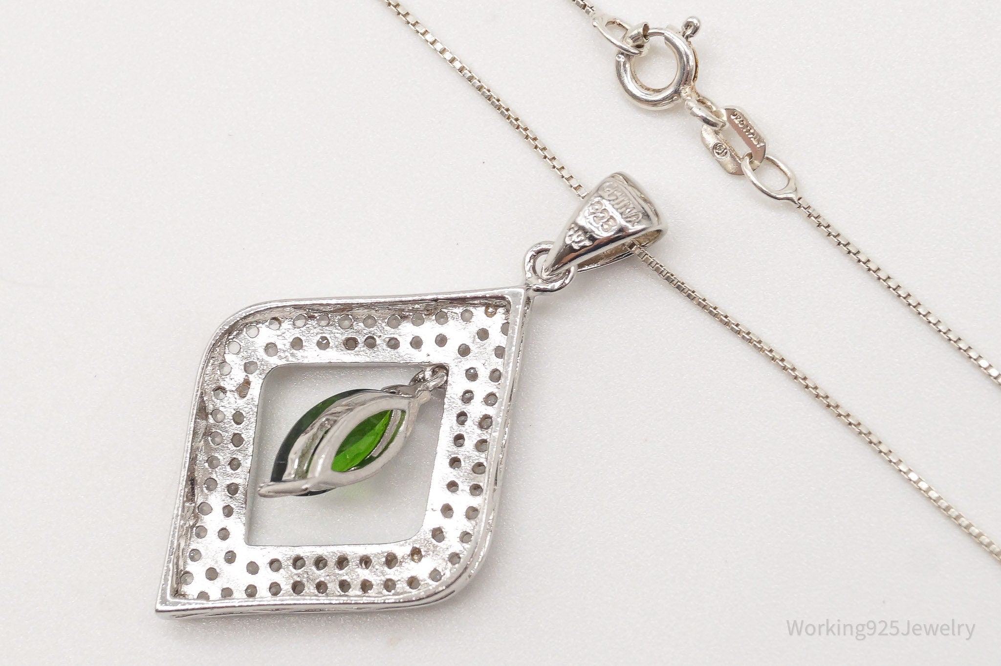 Vintage Lab Emerald Cubic Zirconia Sterling Silver Necklace | Jewelry > Necklaces > Pendants | Wiccan Center