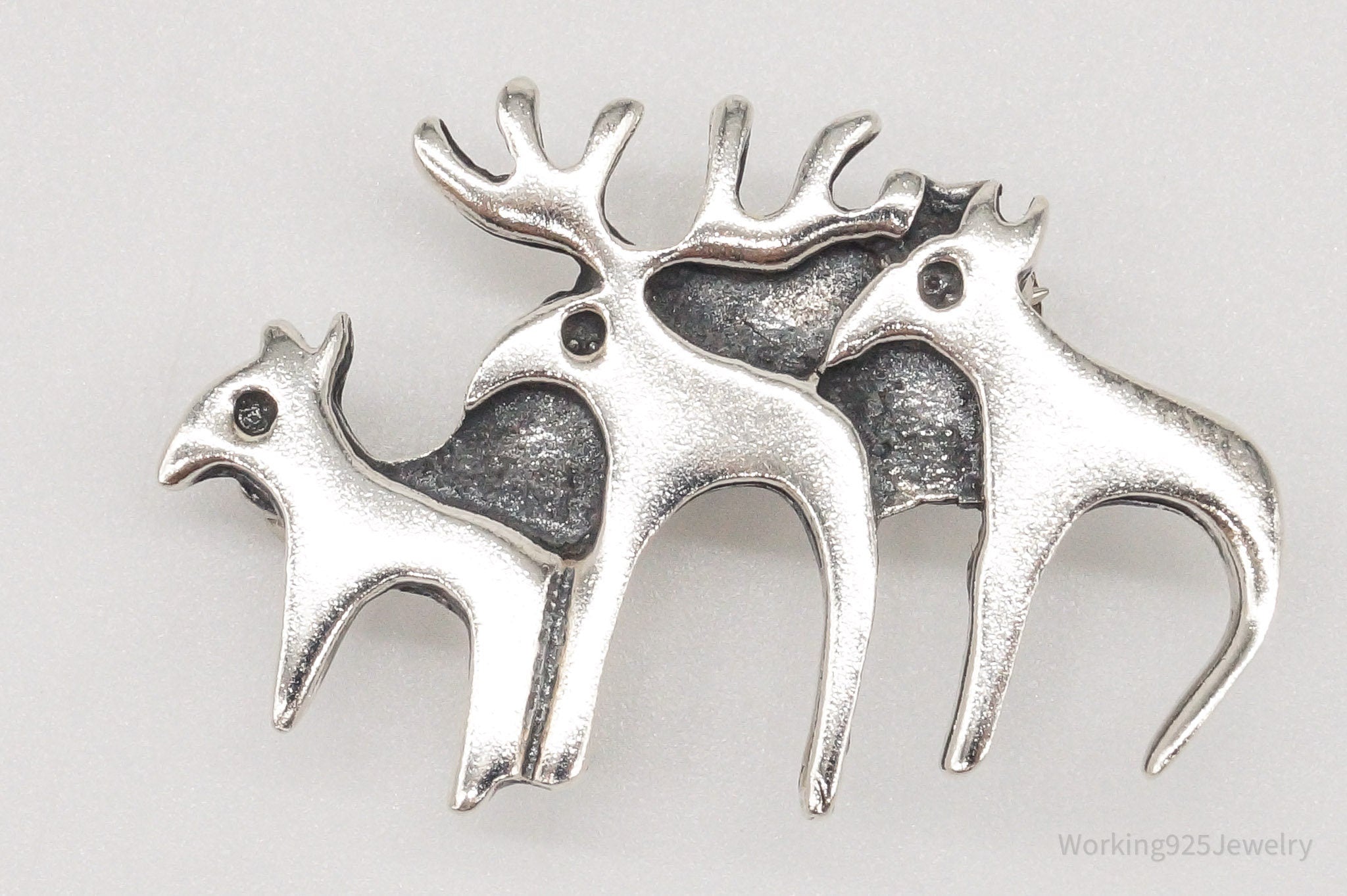 Vintage Moose Family Sterling Silver Brooch Pin | Jewelry > Brooches, Pins & Clips | Wiccan Center