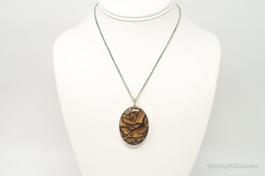 Vintage Unsigned Native American Large Picture Jasper Sterling Silver Necklace | Jewelry > Necklaces > Pendants | Wiccan Center