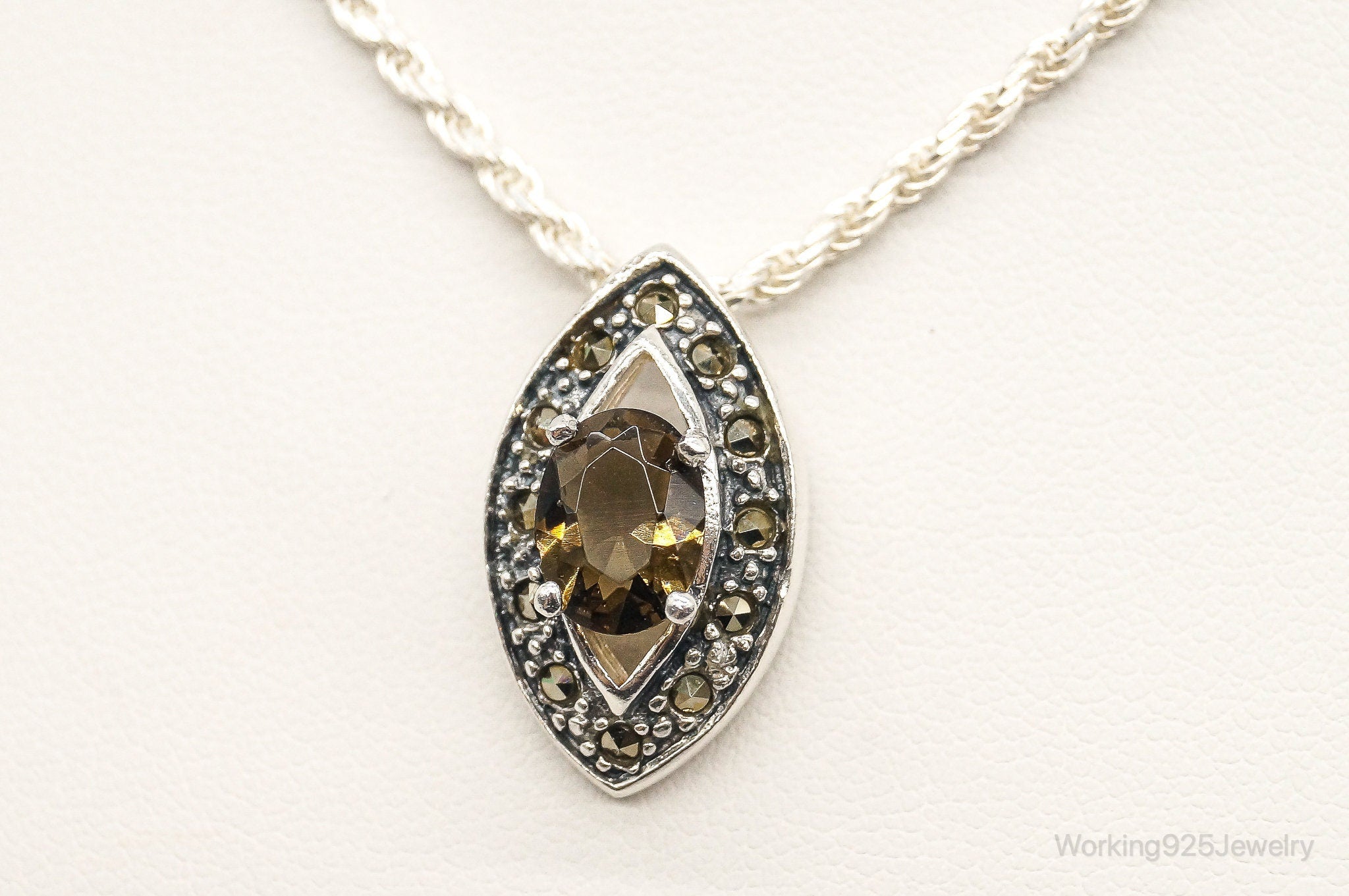 Vintage Smoky Topaz Marcasite Art Deco Sterling Silver Necklace | Jewelry > Necklaces > Pendants | Wiccan Center
