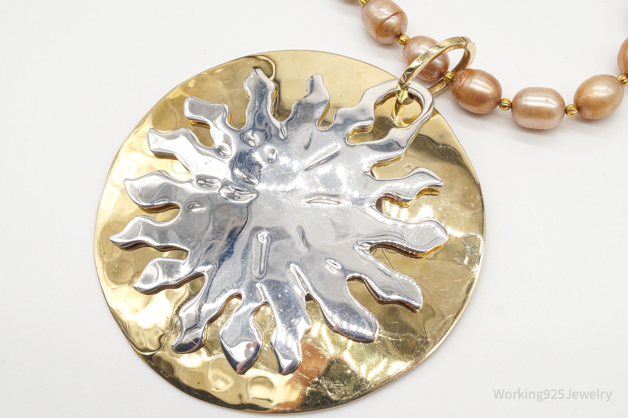 Designer RLM Studio Hammered Sun Pearl Bead Brass Sterling Silver Necklace | Jewelry > Necklaces > Pendants | Wiccan Center