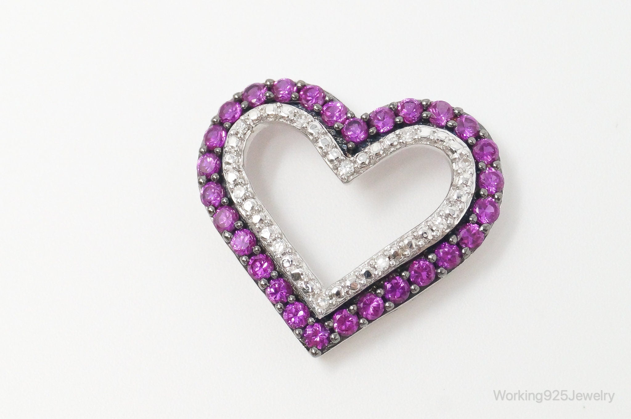 Vintage Open Heart Pink White Cubic Zirconia Sterling Silver Pendant | Jewelry > Necklaces > Pendants | Wiccan Center