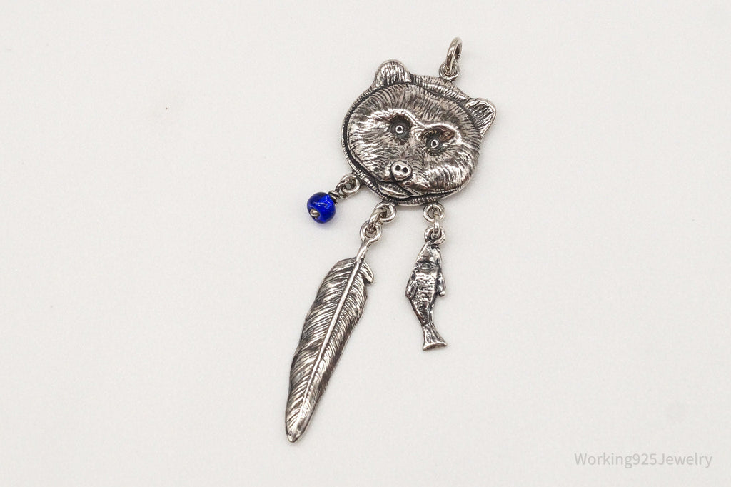 Vintage Native American Bear Dreamcatcher Sterling Silver Pendant | Jewelry > Necklaces > Pendants | Wiccan Center