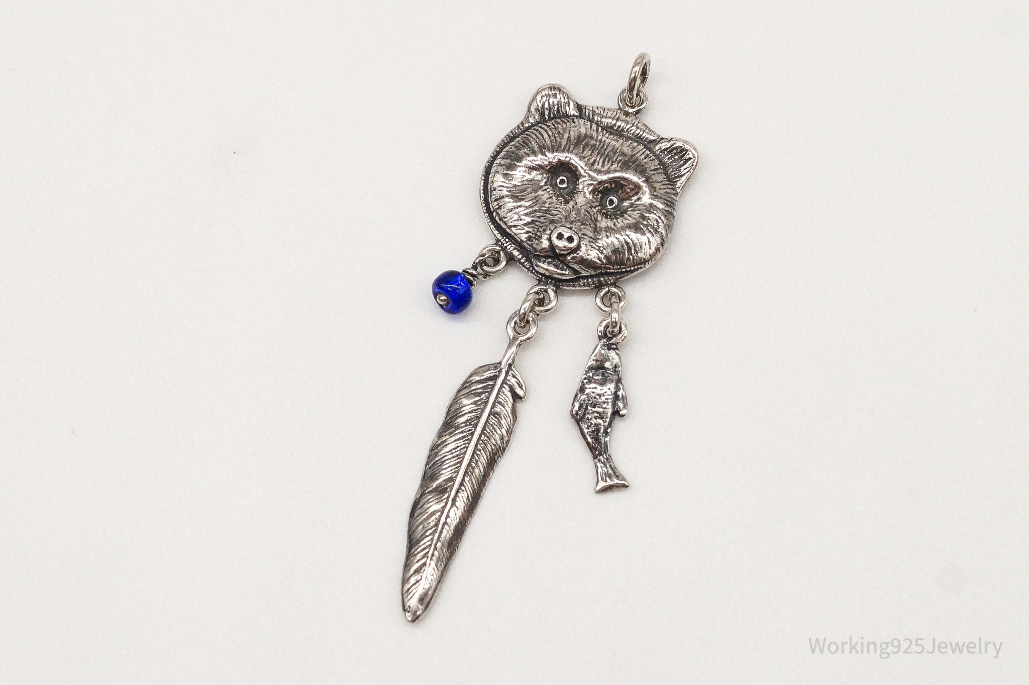 Vintage Native American Bear Dreamcatcher Sterling Silver Pendant | Jewelry > Necklaces > Pendants | Wiccan Center