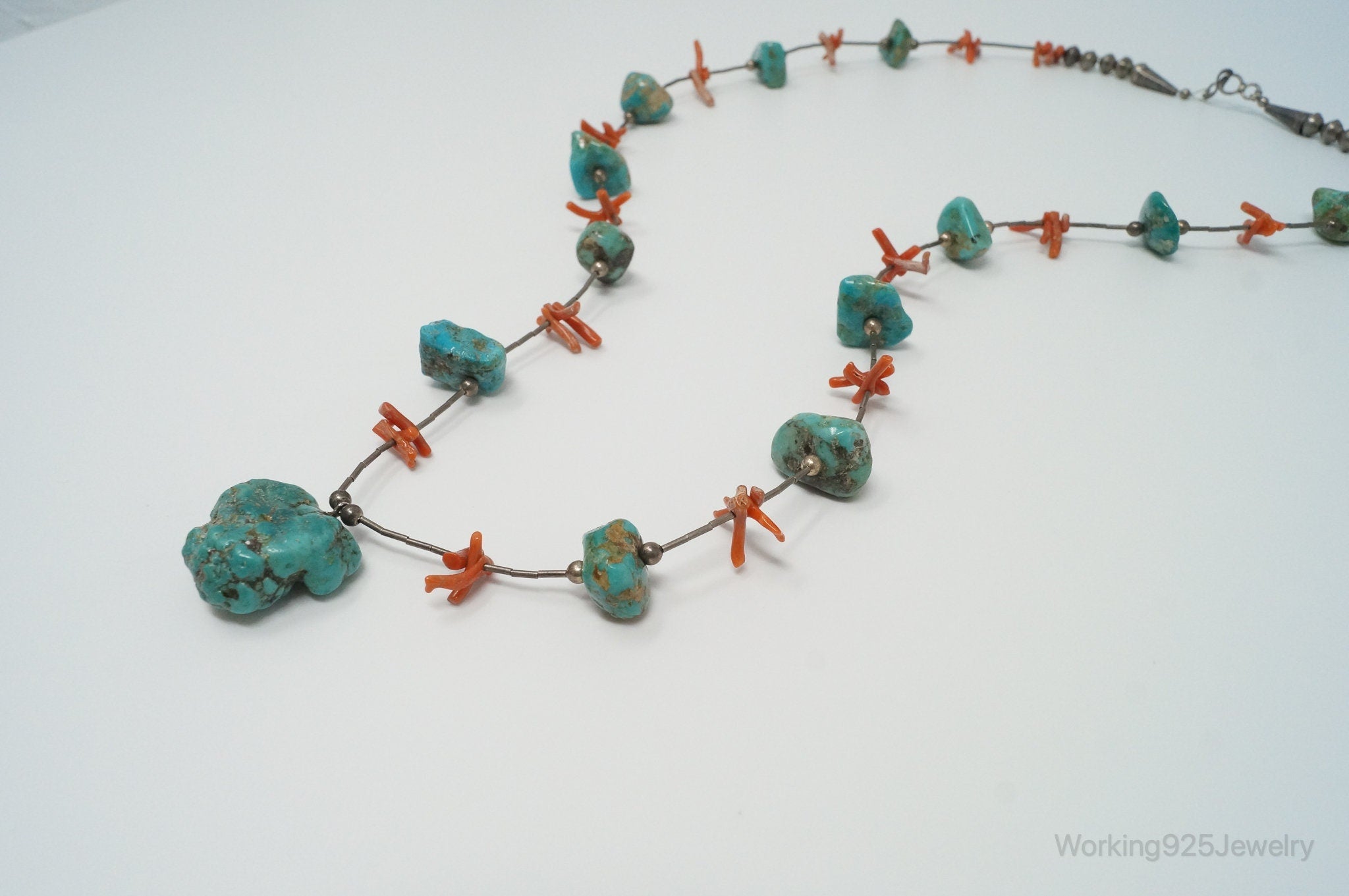 Vintage Native American Unsigned Turquoise Coral Sterling Silver Necklace | Jewelry > Necklaces > Pendants | Wiccan Center