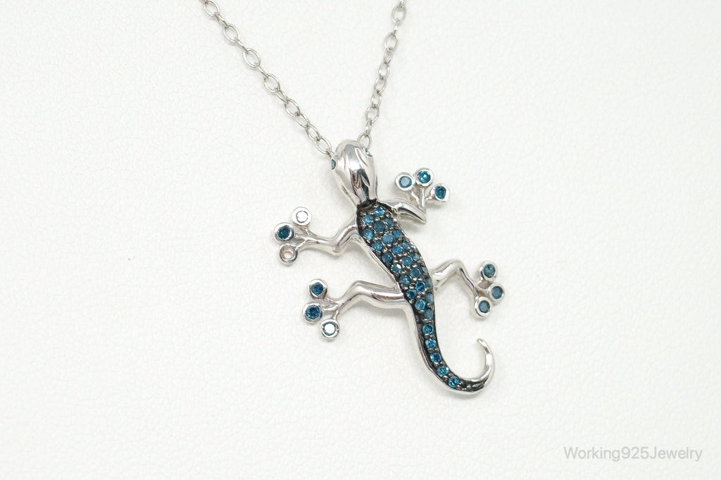 Blue Diamonds Gecko Sterling Silver Necklace | Jewelry > Necklaces > Pendants | Wiccan Center