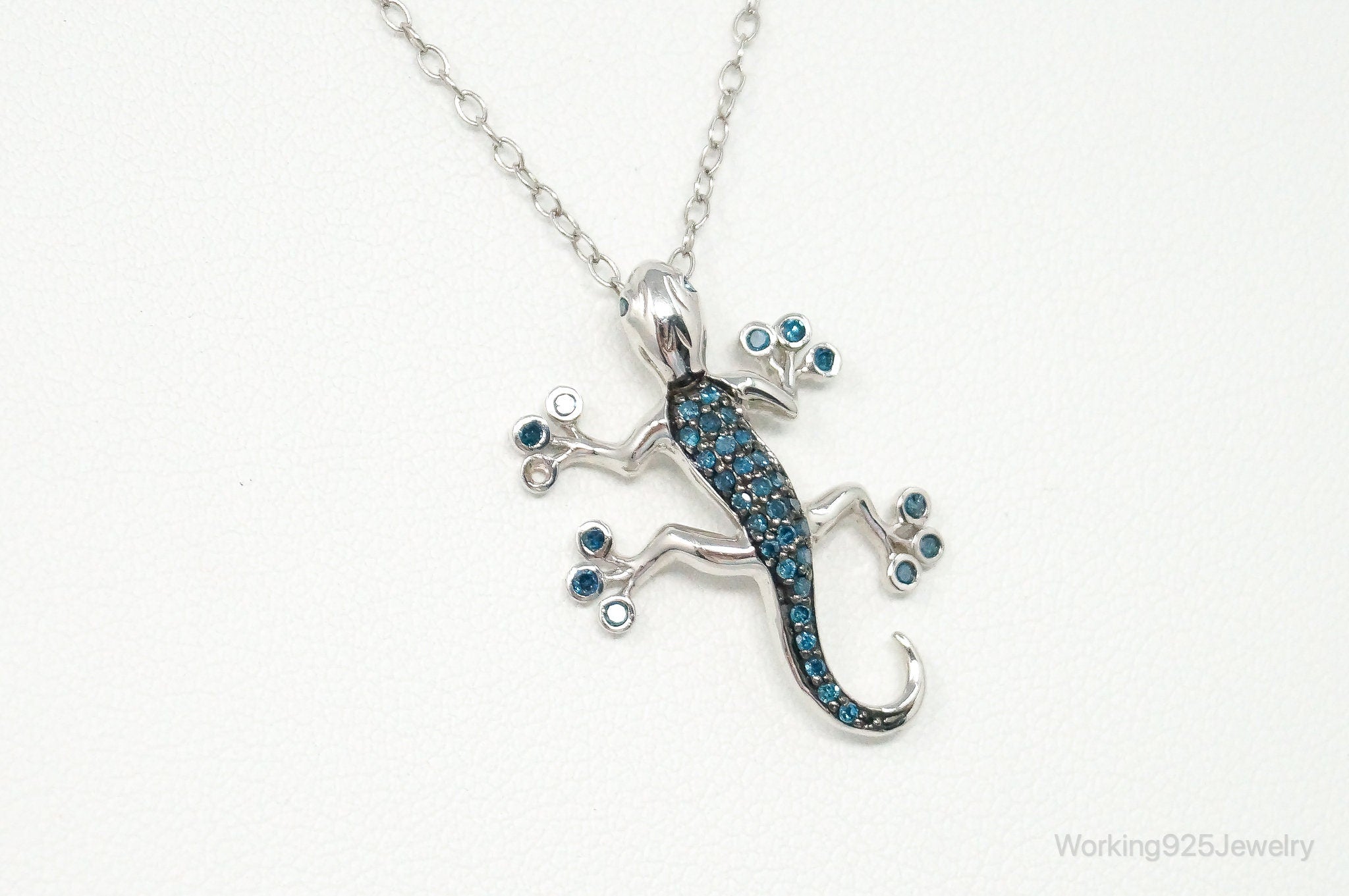 Blue Diamonds Gecko Sterling Silver Necklace | Jewelry > Necklaces > Pendants | Wiccan Center