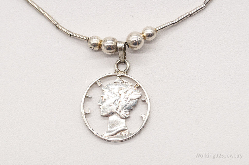 Vintage 1941 Mercury Dime Coin Cut Out Pendant Silver Necklace | Jewelry > Necklaces > Pendants | Wiccan Center