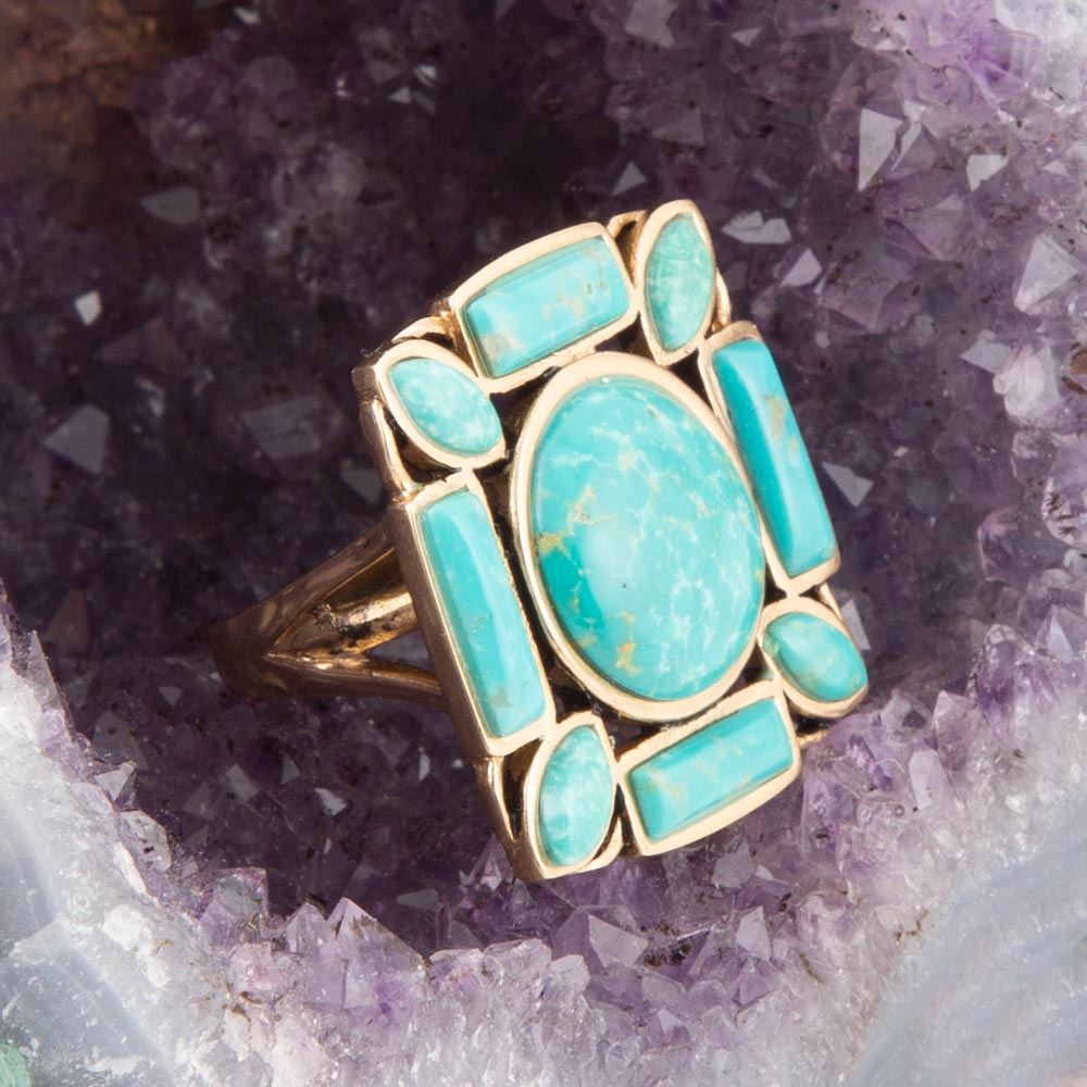 Deco Green Turquoise Golden Statement Ring | Rings | Wiccan Center