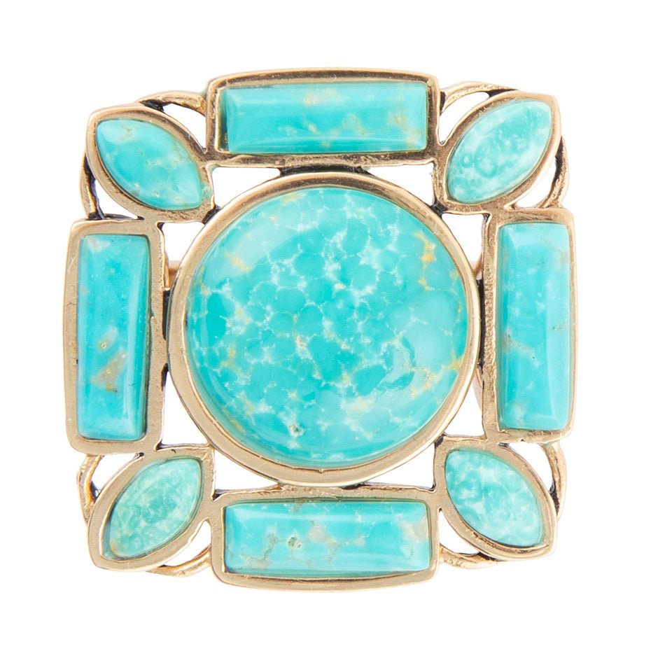 Deco Green Turquoise Golden Statement Ring | Rings | Wiccan Center