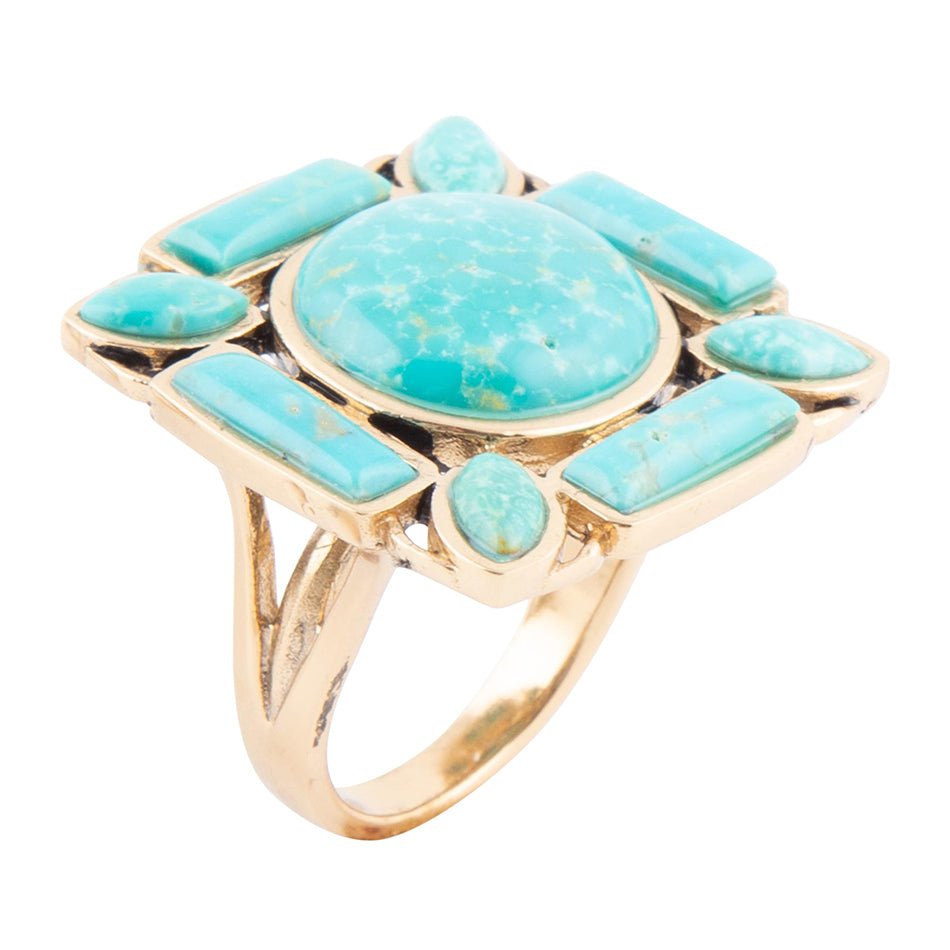 Deco Green Turquoise Golden Statement Ring | Rings | Wiccan Center