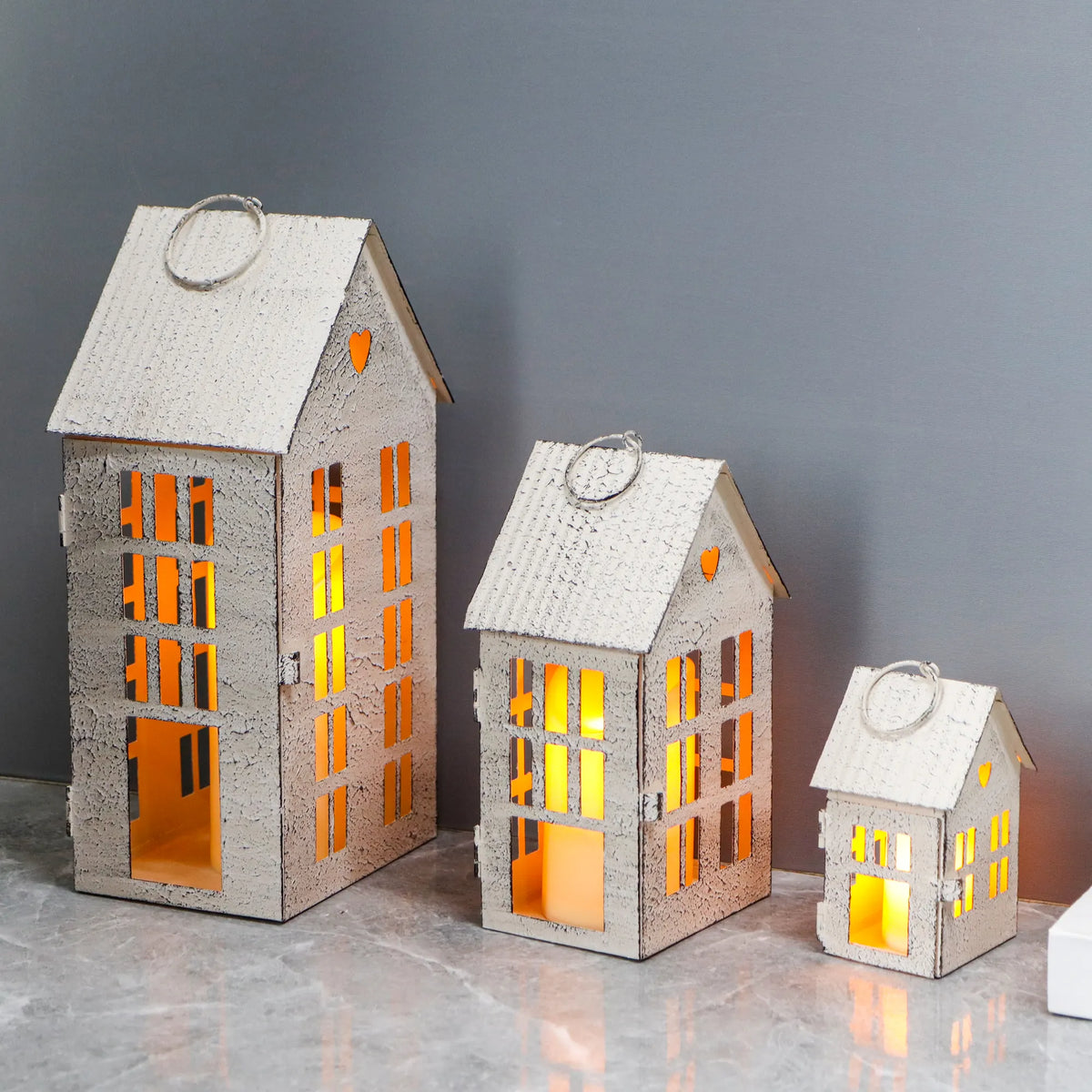 13.5"&9.5"&5.5"H Village Farmhouse House Candle Holders for Home Decor Patio Wedding | Decorative Candle Lantern | Wiccan Center