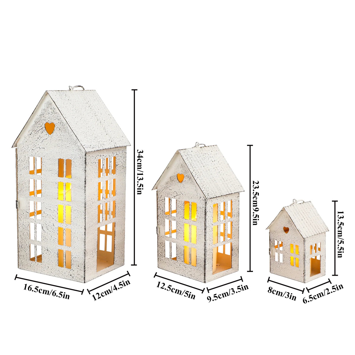 13.5"&9.5"&5.5"H Village Farmhouse House Candle Holders for Home Decor Patio Wedding | Decorative Candle Lantern | Wiccan Center