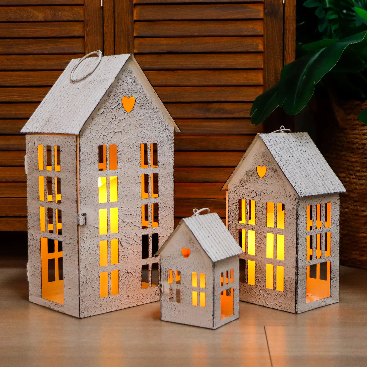 13.5"&9.5"&5.5"H Village Farmhouse House Candle Holders for Home Decor Patio Wedding | Decorative Candle Lantern | Wiccan Center