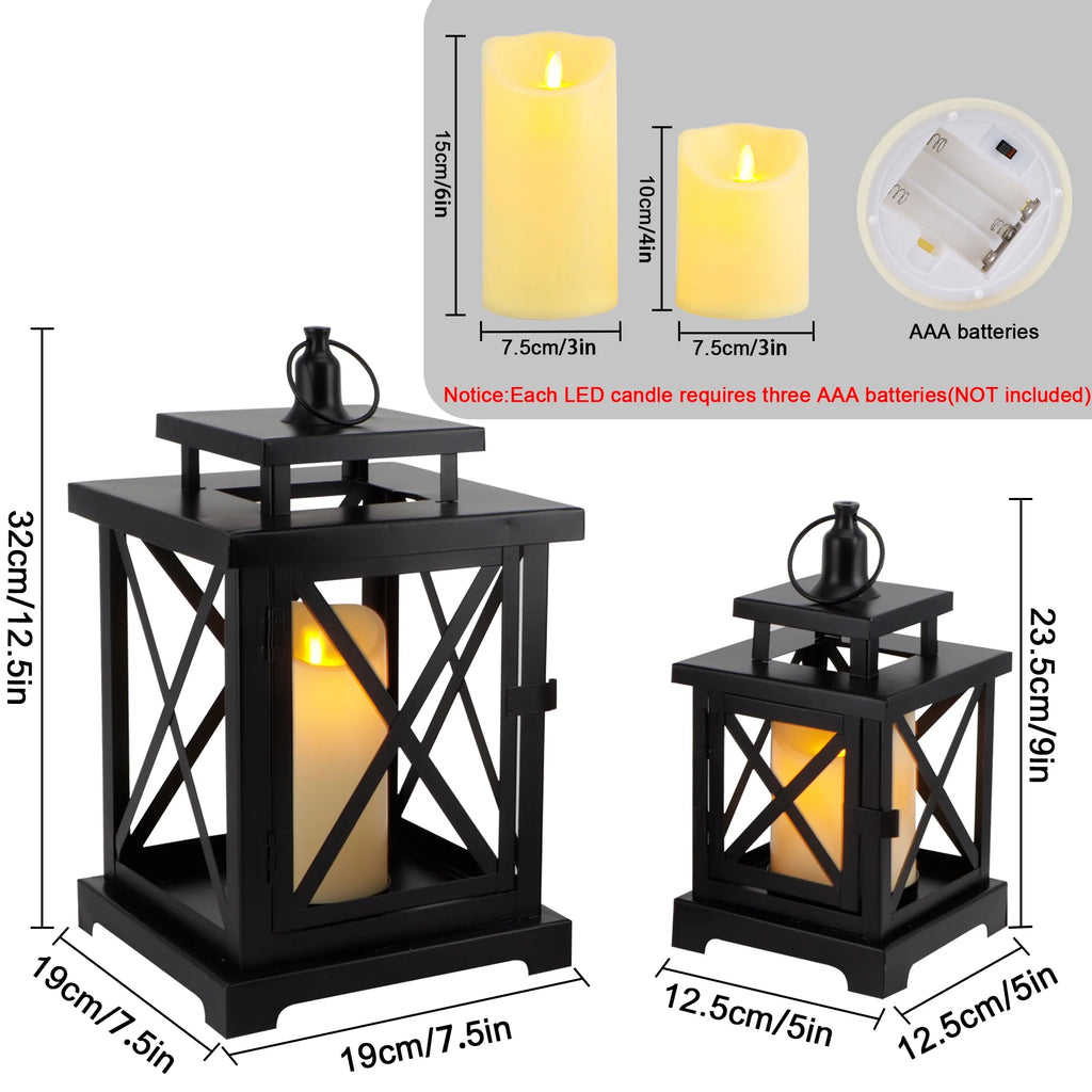 12.5" & 9" H Hanging Candle Lanterns with LED Pillar Candles | Decorative Candle Lantern | Wiccan Center