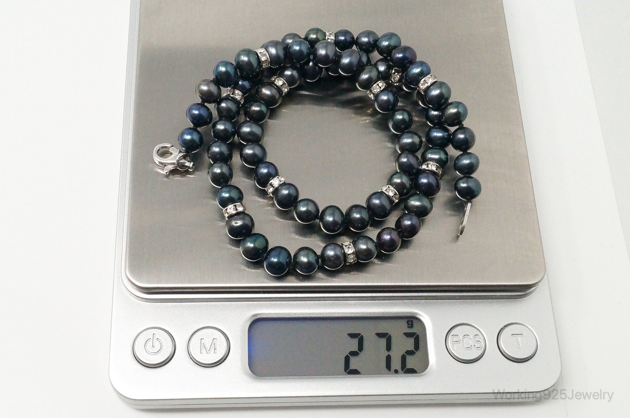 Vintage Tahitian Pearl Cubic Zirconia Sterling Silver String Necklace | Jewelry > Necklaces > Pendants | Wiccan Center