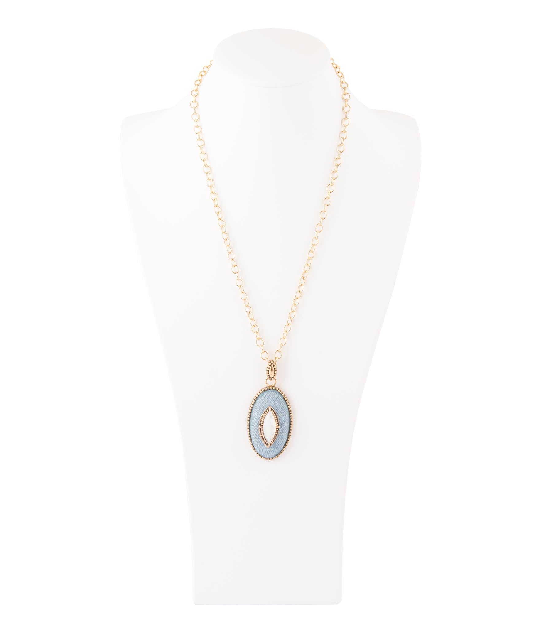 Blue Denim Dreams White Mother of Pearl Golden Pendant Necklace | Necklaces | Wiccan Center