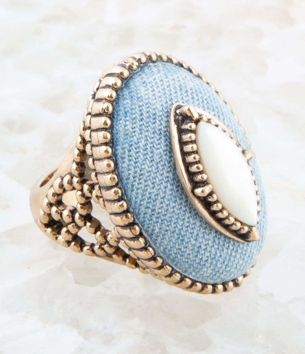 Denim Dreams White Mother of Pearl Golden Statement Ring | Rings | Wiccan Center