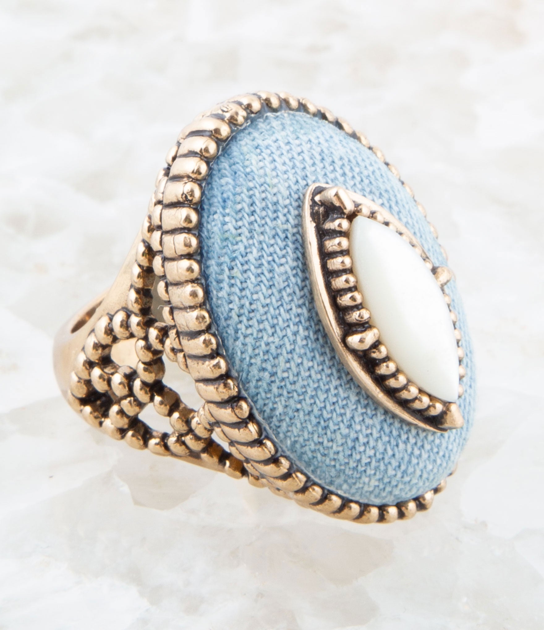 Denim Dreams White Mother of Pearl Golden Statement Ring | Rings | Wiccan Center
