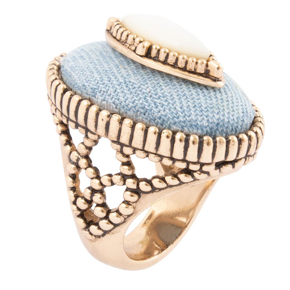 Denim Dreams White Mother of Pearl Golden Statement Ring | Rings | Wiccan Center