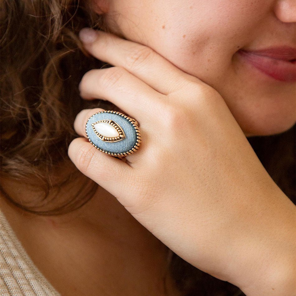 Denim Dreams White Mother of Pearl Golden Statement Ring | Rings | Wiccan Center