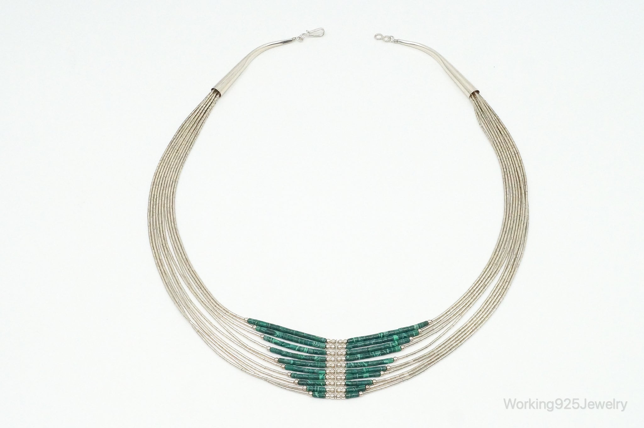 Vintage Native American Malachite Sterling Silver Bead Necklace | Jewelry > Necklaces > Pendants | Wiccan Center
