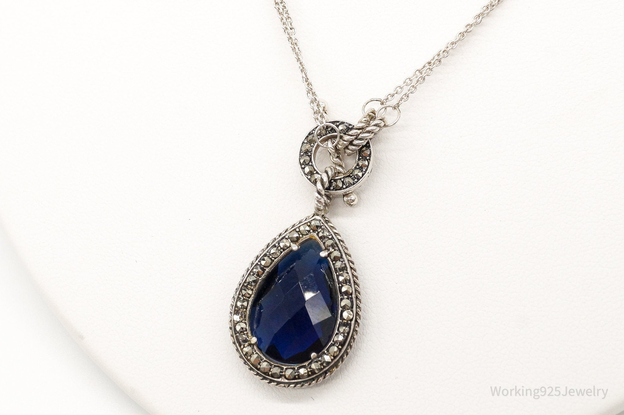 Designer Judith Jack Blue Stone Marcasite Sterling Silver Necklace | Jewelry > Necklaces > Pendants | Wiccan Center