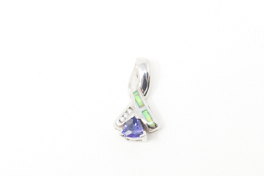 Vintage Art Deco Amethyst Fire Opal CZ Sterling Silver Necklace Pendant | Jewelry > Necklaces > Pendants | Wiccan Center