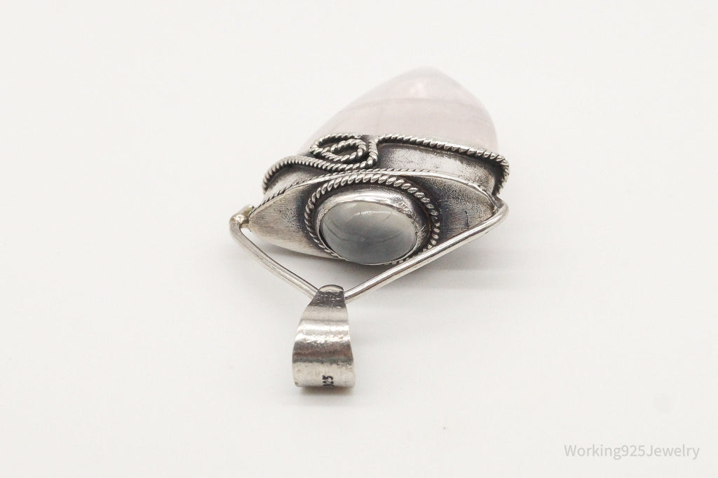Vintage Large Rose Quartz White Moonstone Sterling Silver Pendant | Jewelry > Necklaces > Pendants | Wiccan Center