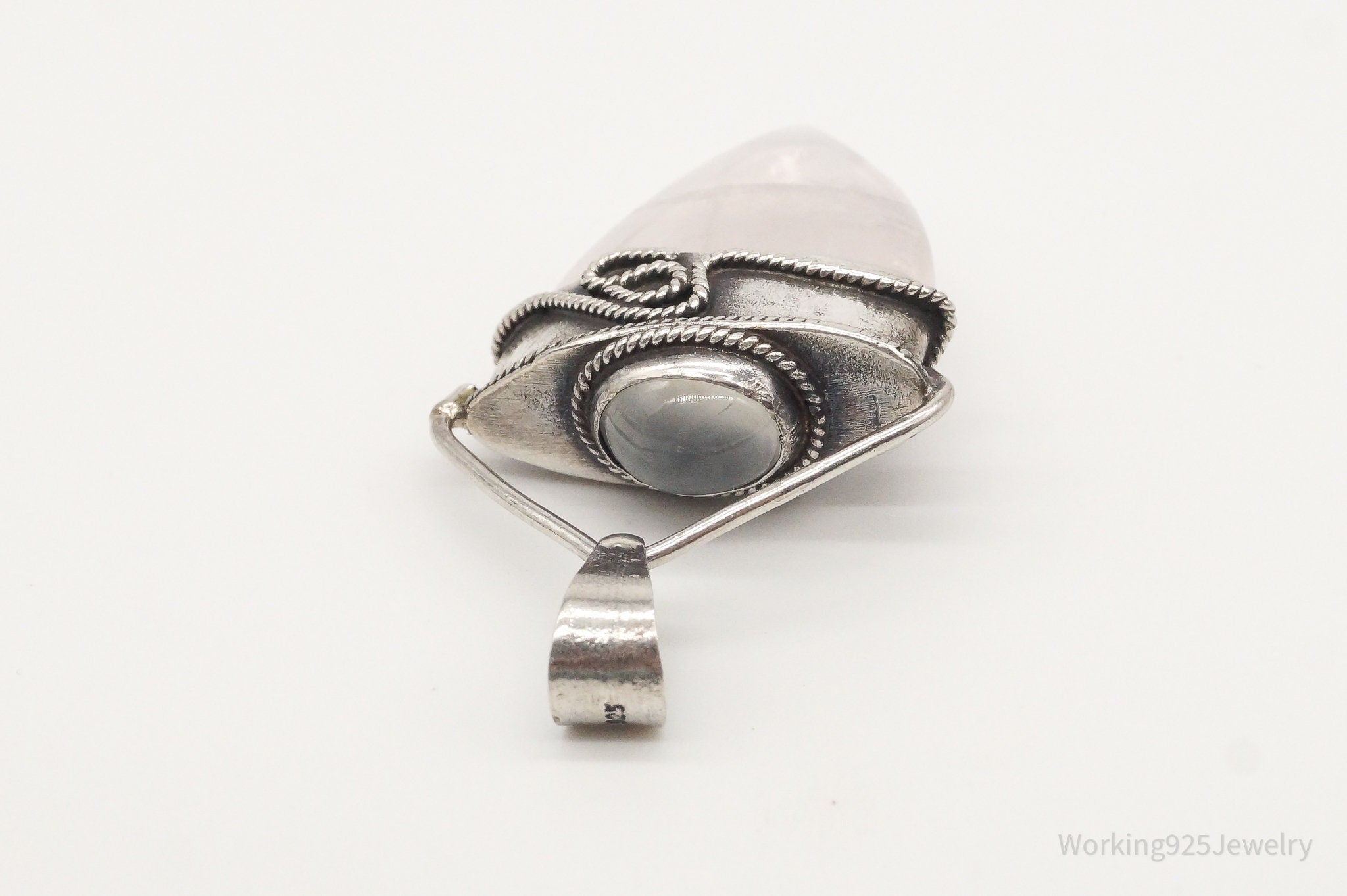 Vintage Large Rose Quartz White Moonstone Sterling Silver Pendant | Jewelry > Necklaces > Pendants | Wiccan Center