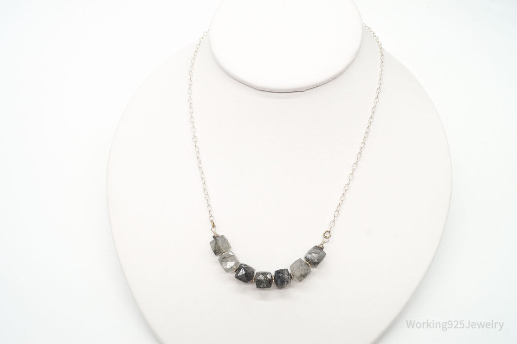 Vintage Spotted Quartz Bead Silver Chain Link Necklace | Jewelry > Necklaces > Pendants | Wiccan Center
