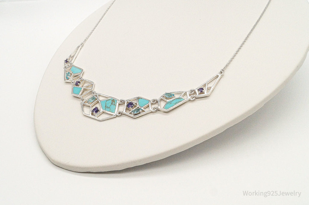Amethyst Blue Topaz Turquoise Modernist Sterling Silver Necklace | Jewelry > Necklaces > Pendants | Wiccan Center
