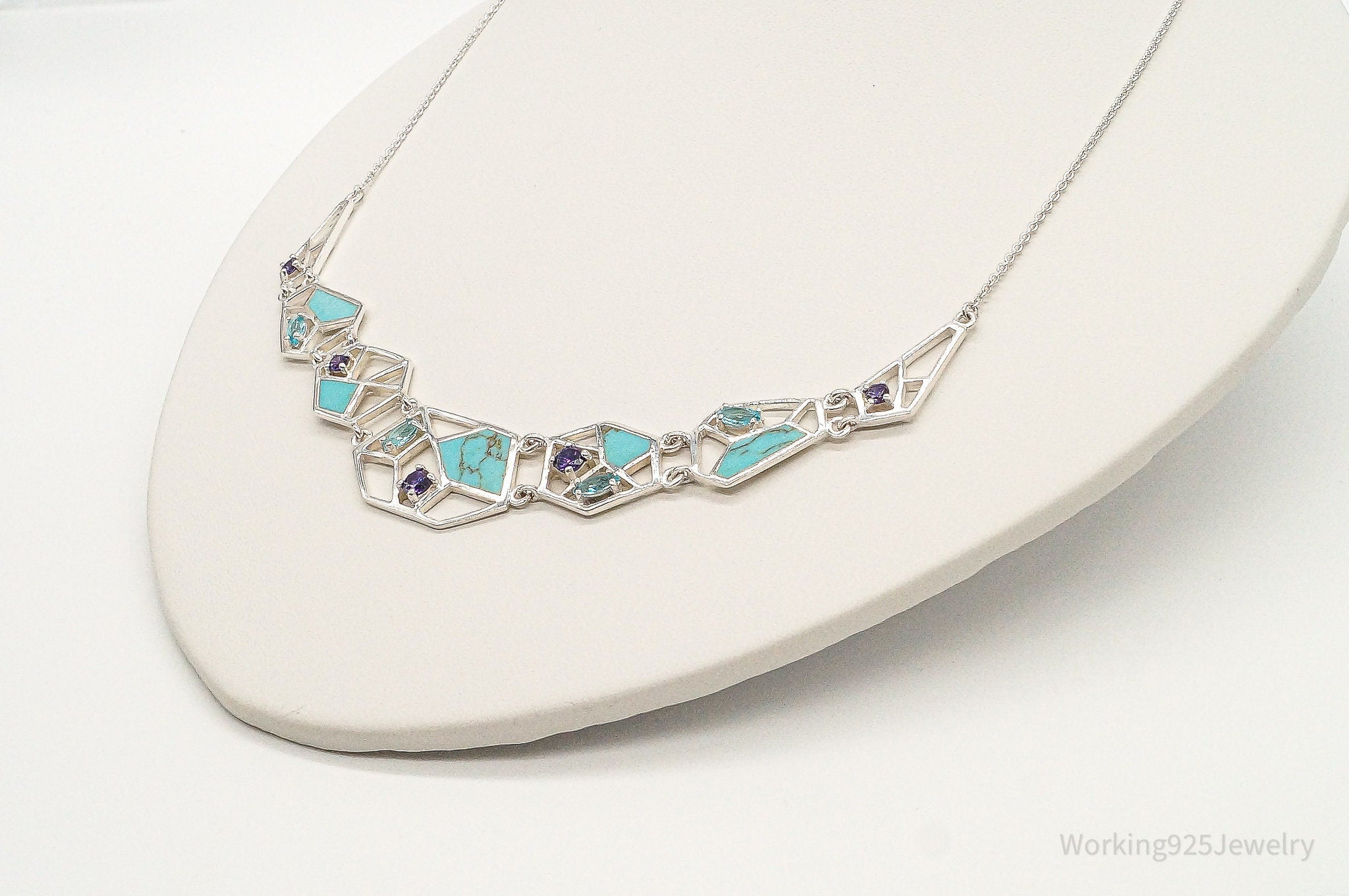 Amethyst Blue Topaz Turquoise Modernist Sterling Silver Necklace | Jewelry > Necklaces > Pendants | Wiccan Center