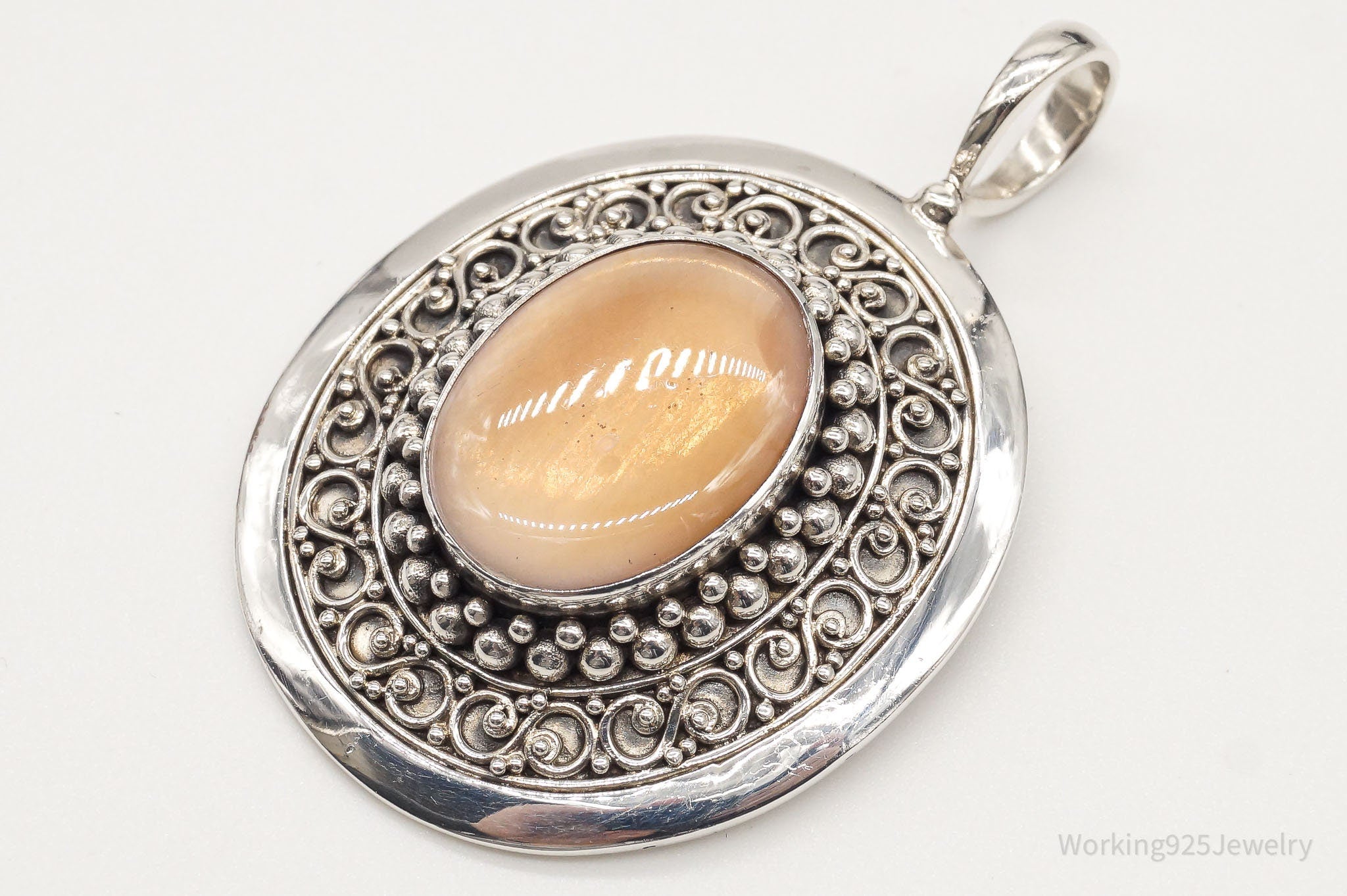 VTG Large Designer BA Suarti Peach Mother Of Pearl Sterling Silver Pendant | Jewelry > Necklaces > Pendants | Wiccan Center