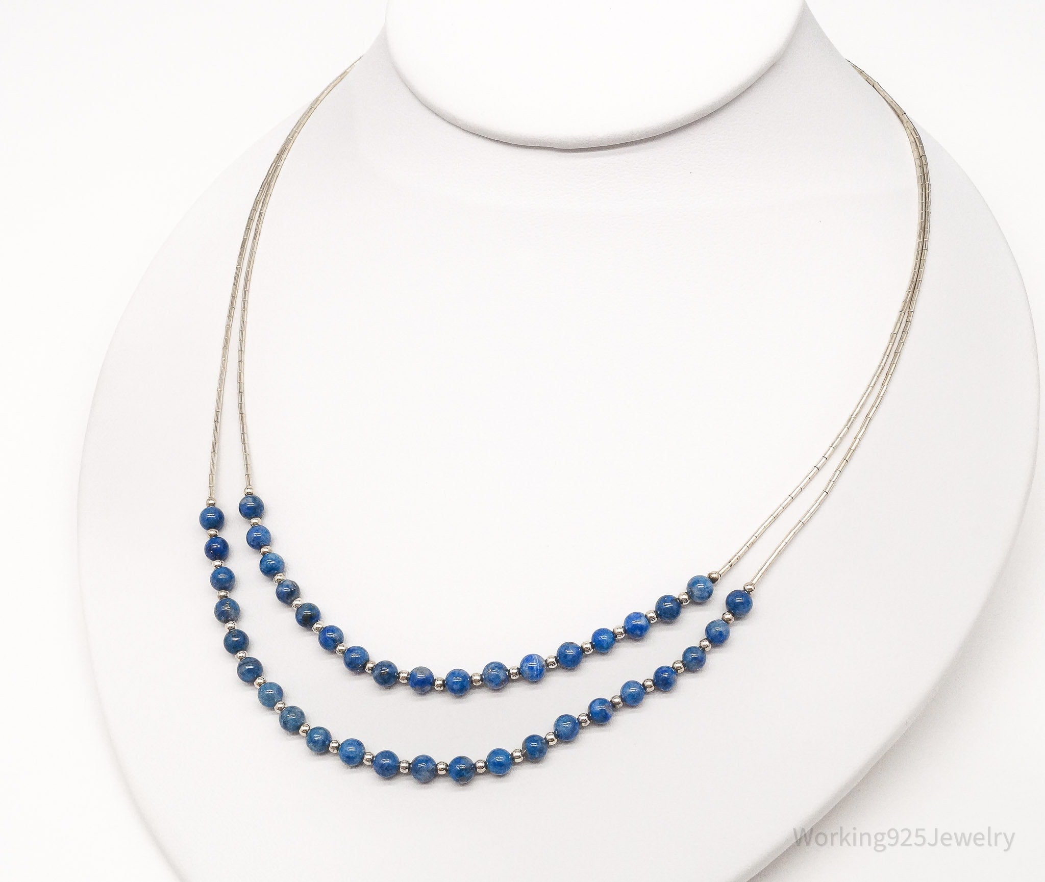 Vintage Southwest Carolyn Pollack Lapis Lazuli Bead Sterling Silver Necklace 23" | Jewelry > Necklaces | Wiccan Center