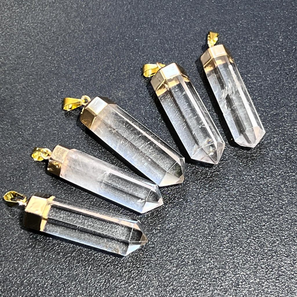 Clear Quartz Crystal Faceted Point Pendant (Gold Plated) | Craft Supplies & Tools > Beads, Gems & Cabochons > Charms & Pendants > Pendants | Wiccan Center