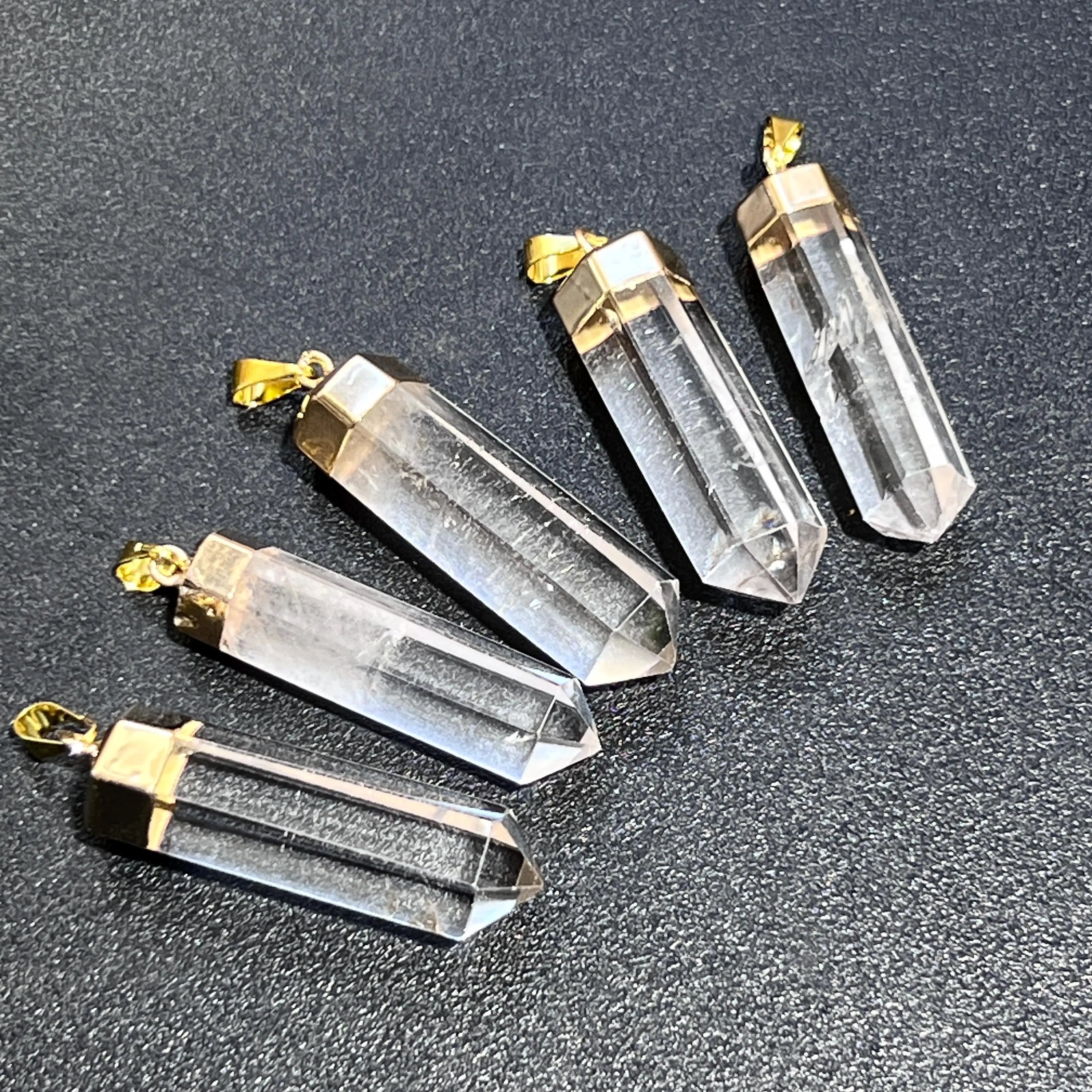 Clear Quartz Crystal Faceted Point Pendant (Gold Plated) | Craft Supplies & Tools > Beads, Gems & Cabochons > Charms & Pendants > Pendants | Wiccan Center