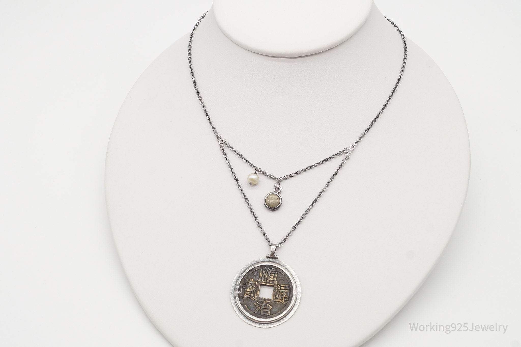 Designer Silpada Brass Chinese Coin Replica Sterling Silver Retired Necklace | Jewelry > Necklaces > Pendants | Wiccan Center