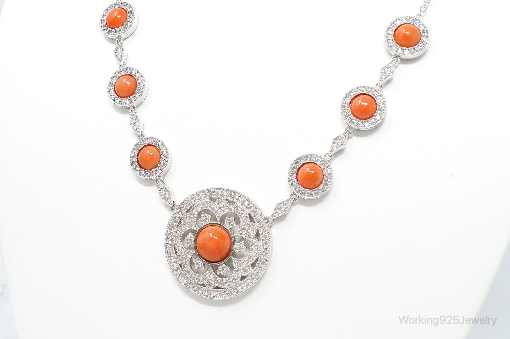 Vintage Designer Joseph Esposito Coral Cubic Zirconia Sterling Silver Necklace | Jewelry > Necklaces > Pendants | Wiccan Center