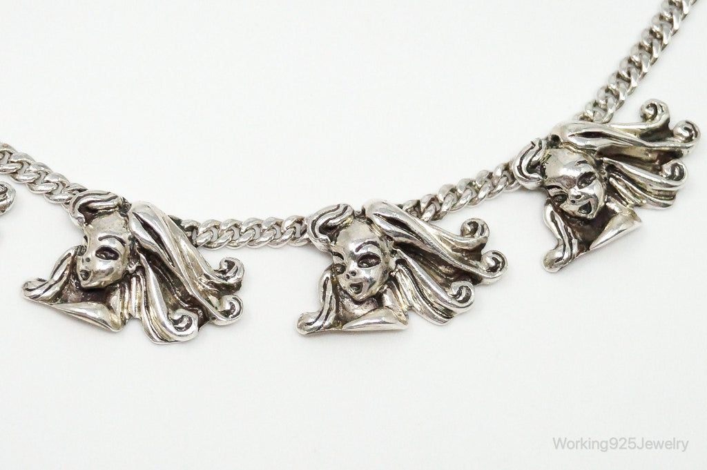 Vintage Ladies Flowing Hair Modernist Sterling Silver Chain Necklace | Jewelry > Necklaces > Pendants | Wiccan Center