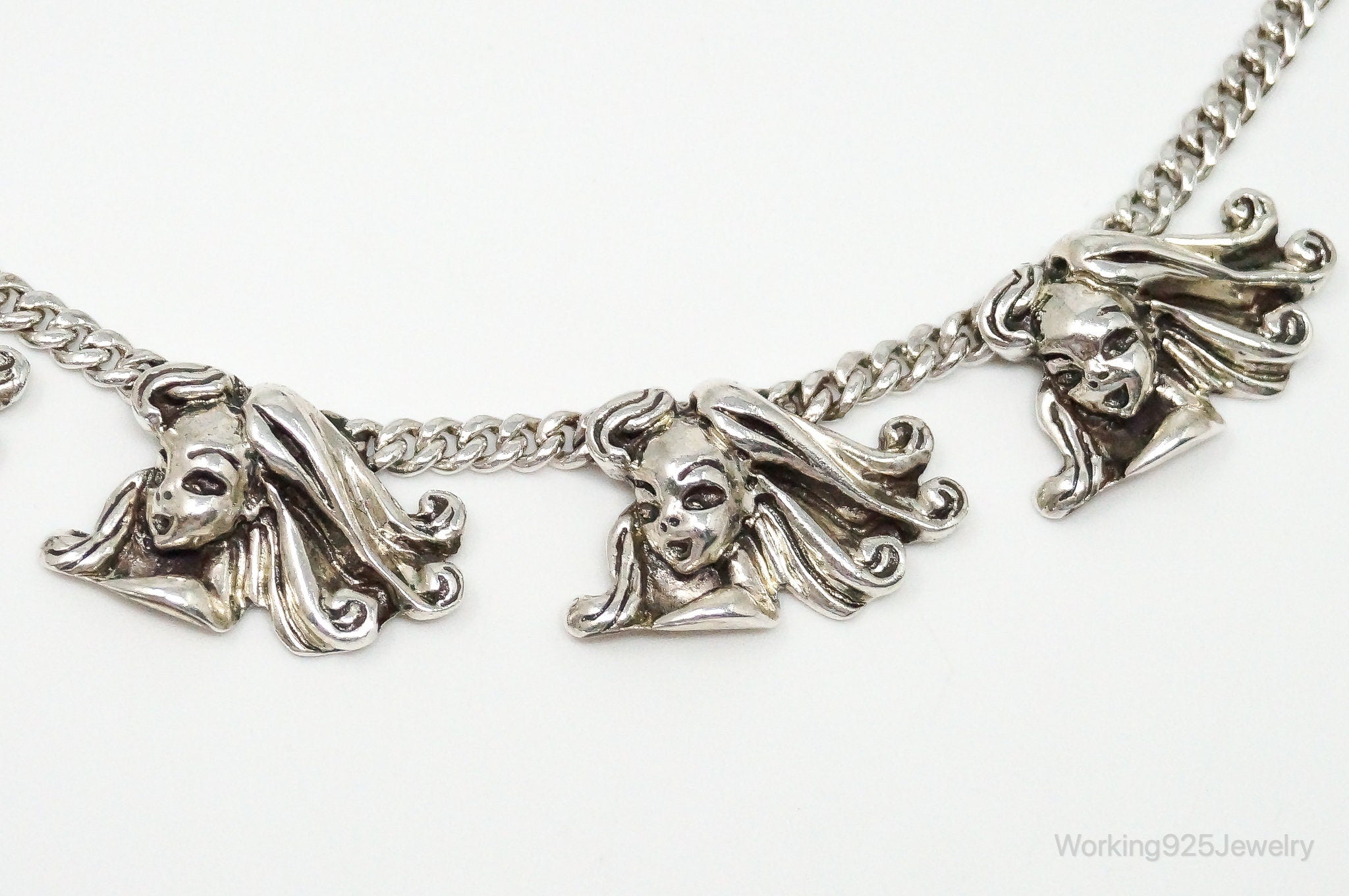 Vintage Ladies Flowing Hair Modernist Sterling Silver Chain Necklace | Jewelry > Necklaces > Pendants | Wiccan Center