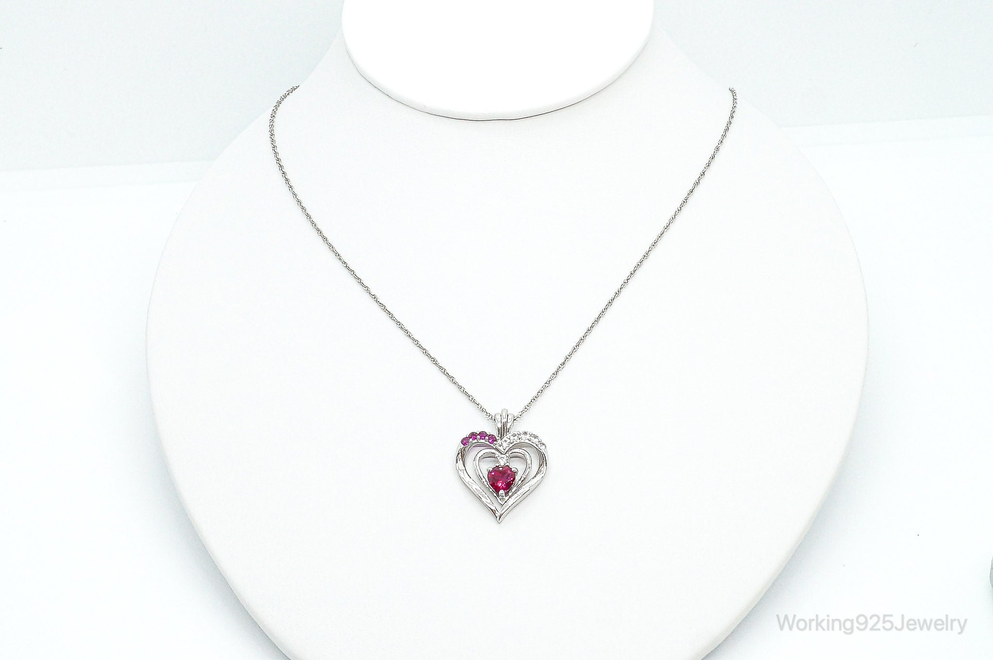 Designer Ruby Cubic Zirconia Heart Sterling Silver Necklace | Jewelry > Necklaces > Pendants | Wiccan Center