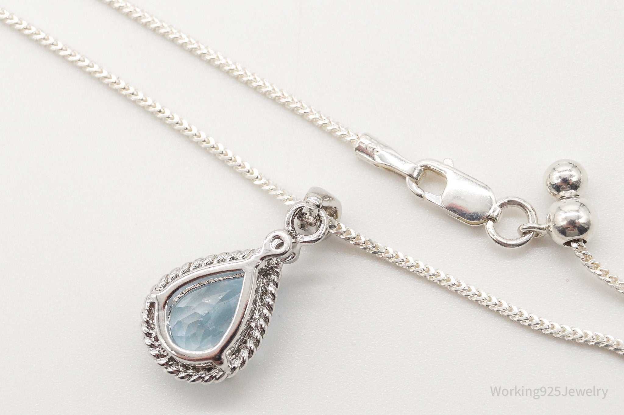 Vintage Designer DBJ Blue Topaz Diamond Sterling Silver Adjustable Necklace | Jewelry > Necklaces > Pendants | Wiccan Center