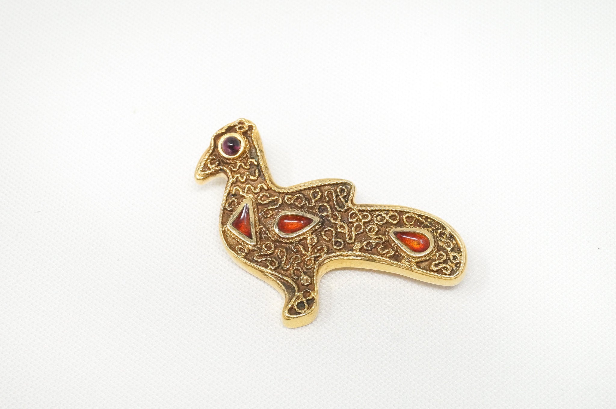 Vitg Designer MMA WAG Gold Wash Bird Enamel Amethyst Sterling Silver Brooch Pin | Jewelry > Necklaces > Pendants | Wiccan Center