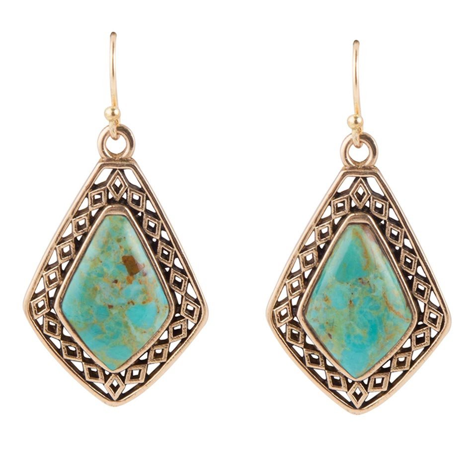Dimond Blue Turquoise Stone Golden Drop Earrings | Earrings | Wiccan Center