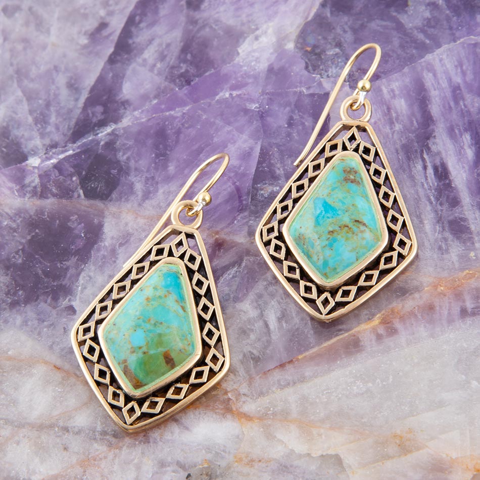 Dimond Blue Turquoise Stone Golden Drop Earrings | Earrings | Wiccan Center
