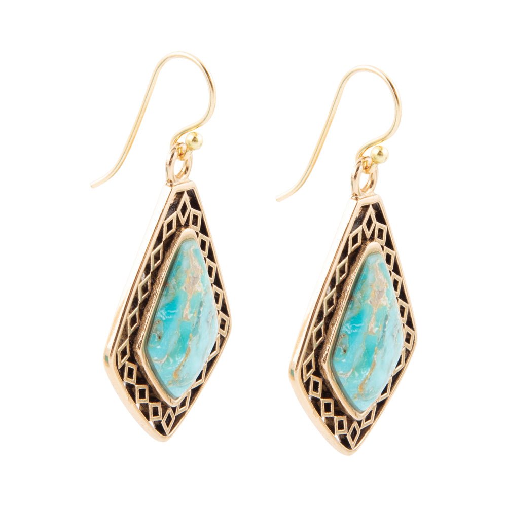 Dimond Blue Turquoise Stone Golden Drop Earrings | Earrings | Wiccan Center