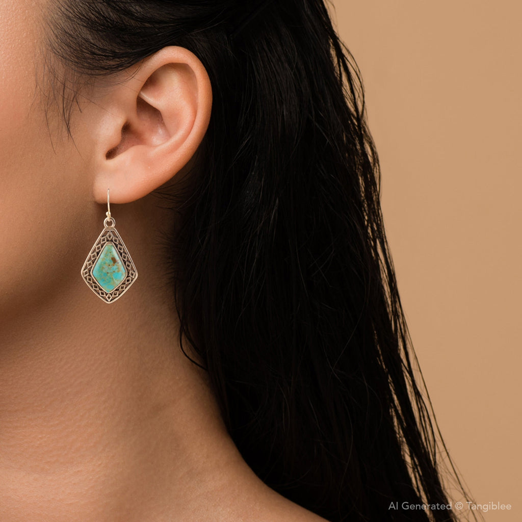 Dimond Blue Turquoise Stone Golden Drop Earrings | Earrings | Wiccan Center